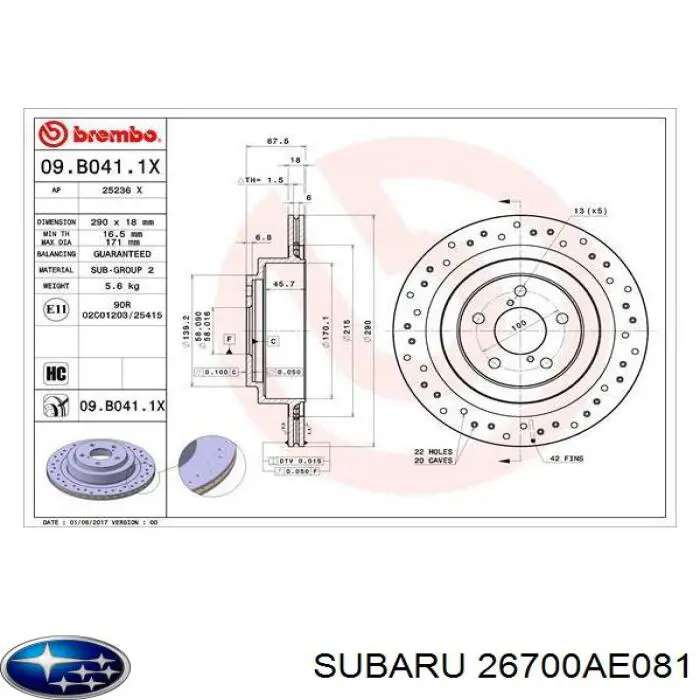 Задні дискові гальма Subaru 26700AE081 ціна, від 39.31 USD