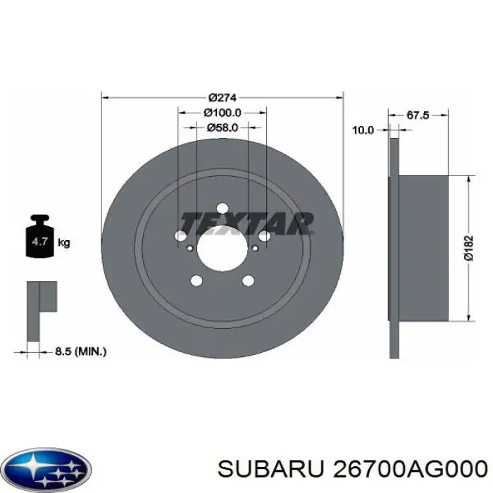Купити 26700AG000 Subaru Диск заднього гальма