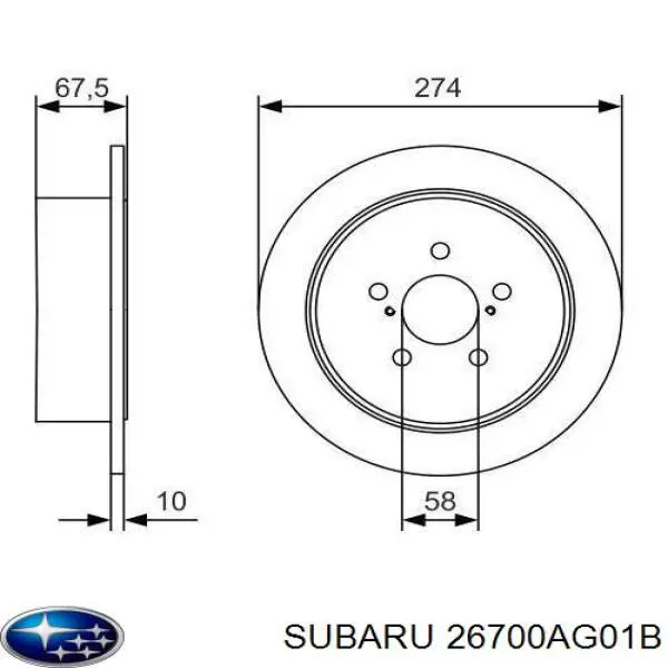 Купити 26700AG01B Subaru Диск заднього гальма