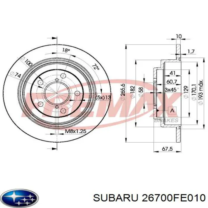 26700FE010 Subaru диск гальмівний задній