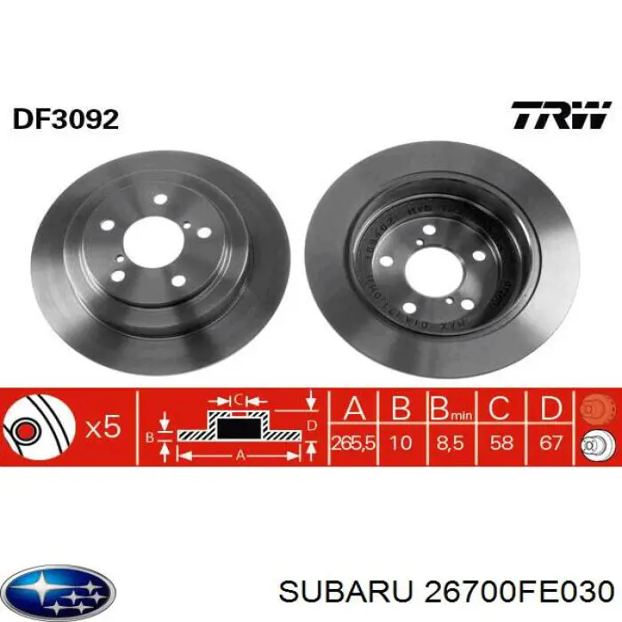 26700FE030 Subaru диск гальмівний задній