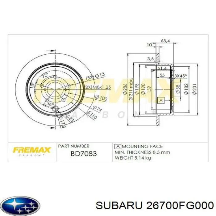 Купити 26700FG000 Subaru Диск заднього гальма