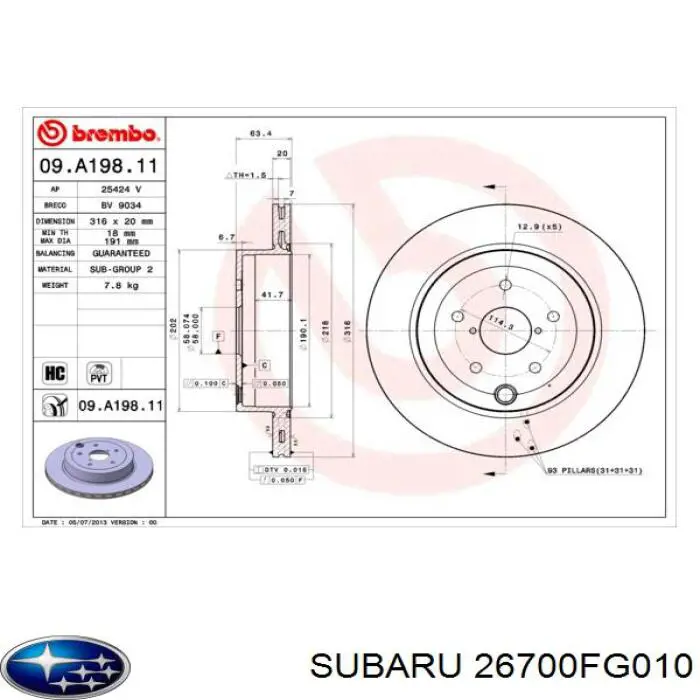 26700FG010 Subaru диск гальмівний задній