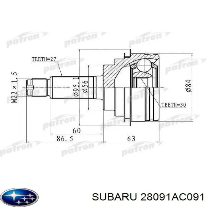 Купити 28091AC091 Subaru Шарнір приводу зовнішній