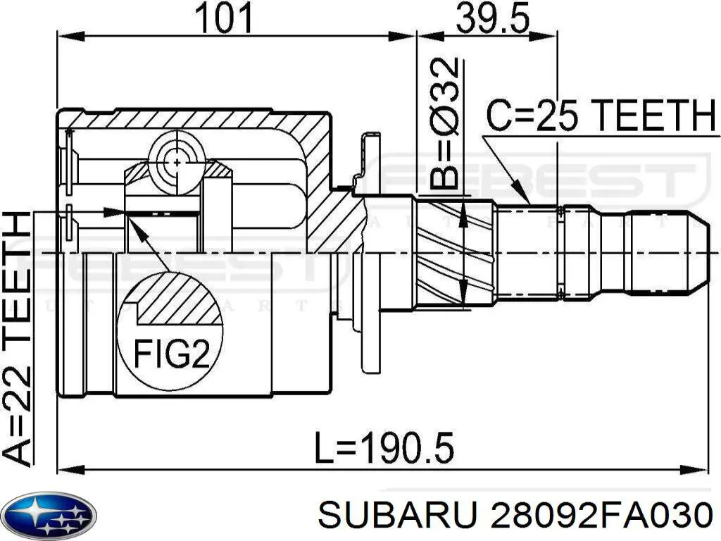 ШРУС внутрішній, задній Subaru 28092FA030 ціна, від 61.80 USD
