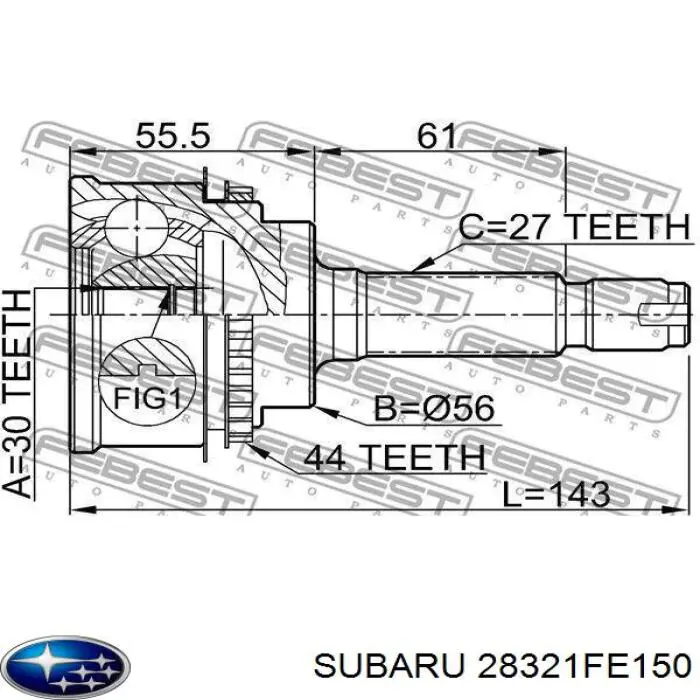 28321FE151 Subaru Приводи передніх коліс (вали карданні піввісь переднього моста)