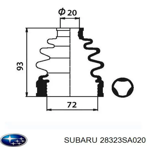 28323SA020 Subaru пильник шруса внутрішній, передній піввісі