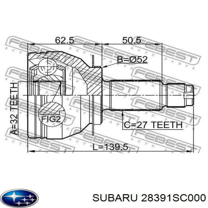 ШРУС зовнішній передній 28391SC000 Subaru