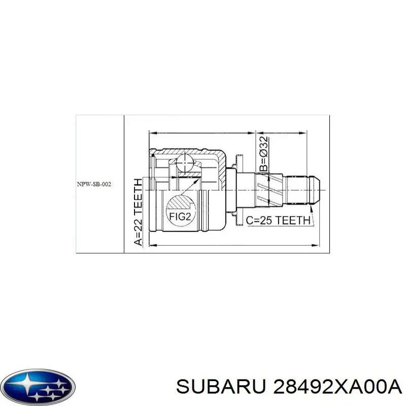 28492XA00A Subaru Шарнір кутових швидкостей внутрішній задній