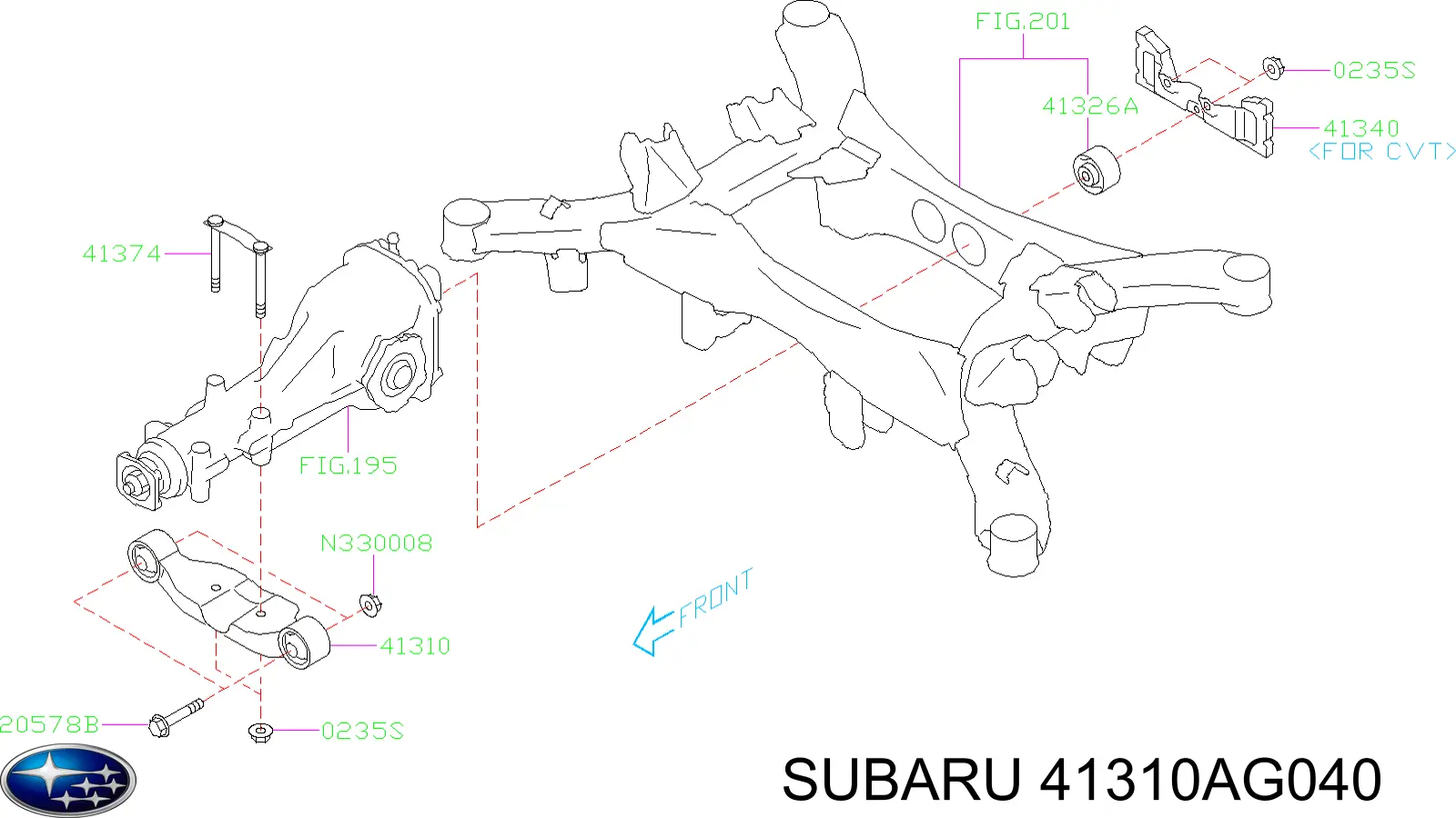 Купити 41310AG040 Subaru Кронштейн/траверса заднього редуктора, передня