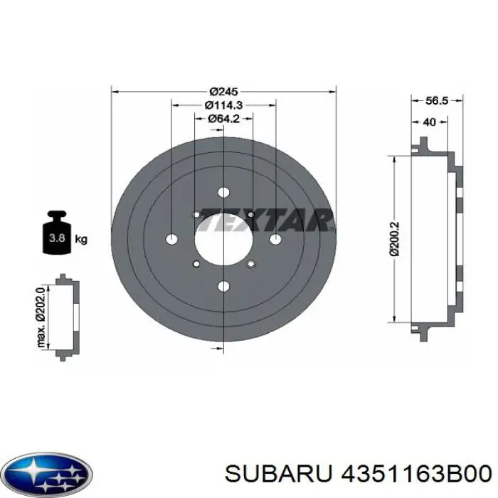 Барабан гальмівний задній Subaru 4351163B00 ціна, від 29.80 USD