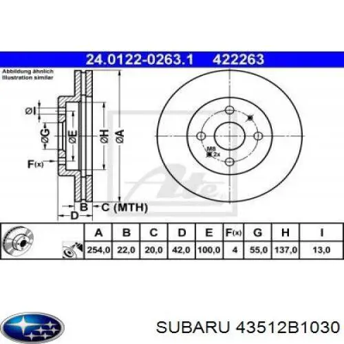 Диск переднього гальма Subaru 43512B1030 ціна, від 40.77 USD