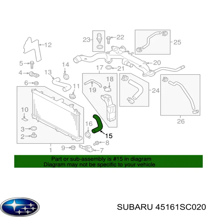 Шланг/патрубок радіатора охолодження, нижній Subaru Forester (S13, SJ) (Субару Форестер)