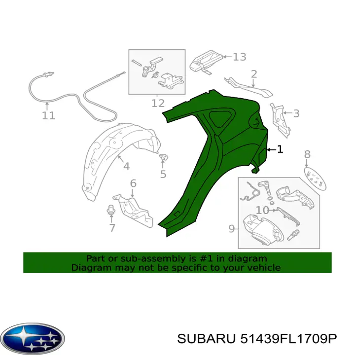 Крило заднє Subaru 51439FL1709P ціна, від 684.14 USD