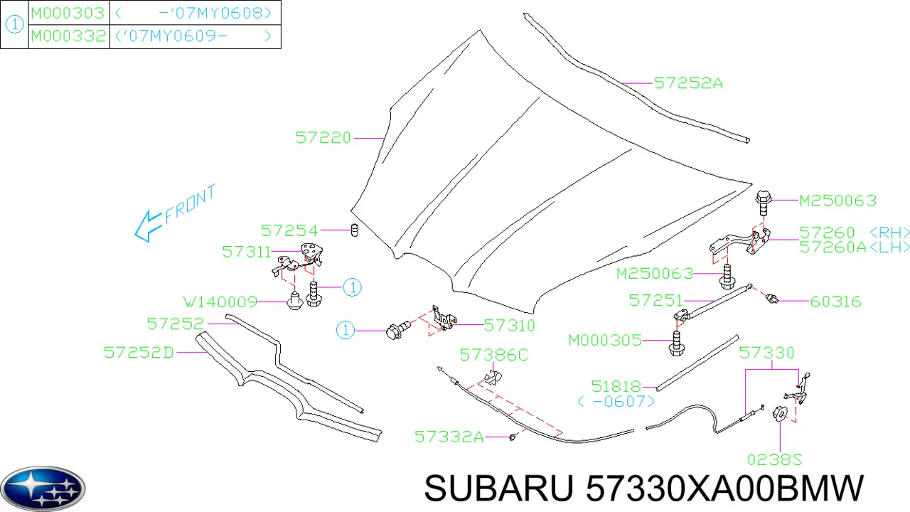 Трос відкриття капота Subaru 57330XA00AMW ціна, від 19.13 USD