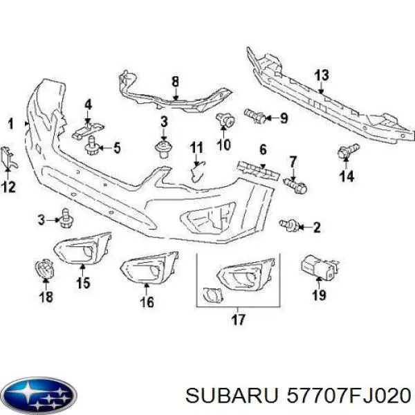 Кронштейн бампера переднього, зовнішній правий Subaru 57707FJ020 ціна, від 3.98 USD