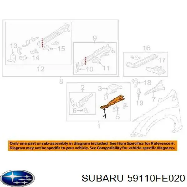  Підкрилок переднього крила, правий Subaru Impreza 2