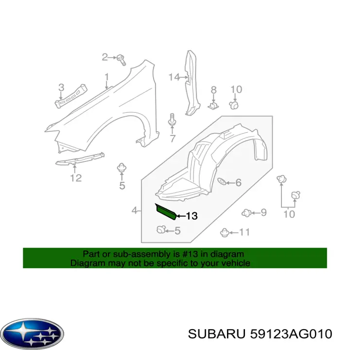 59123AG010 Subaru Бризговики крила