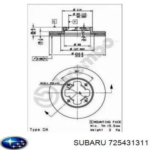 725431311 Subaru диск гальмівний передній