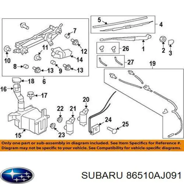 86510AJ091 Subaru Моторчик заднього двірника