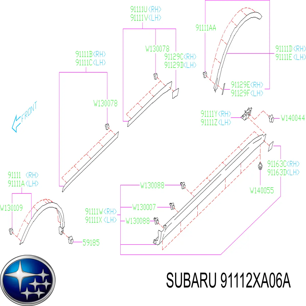 91112XA06A Subaru Молдинг задніх правих дверей