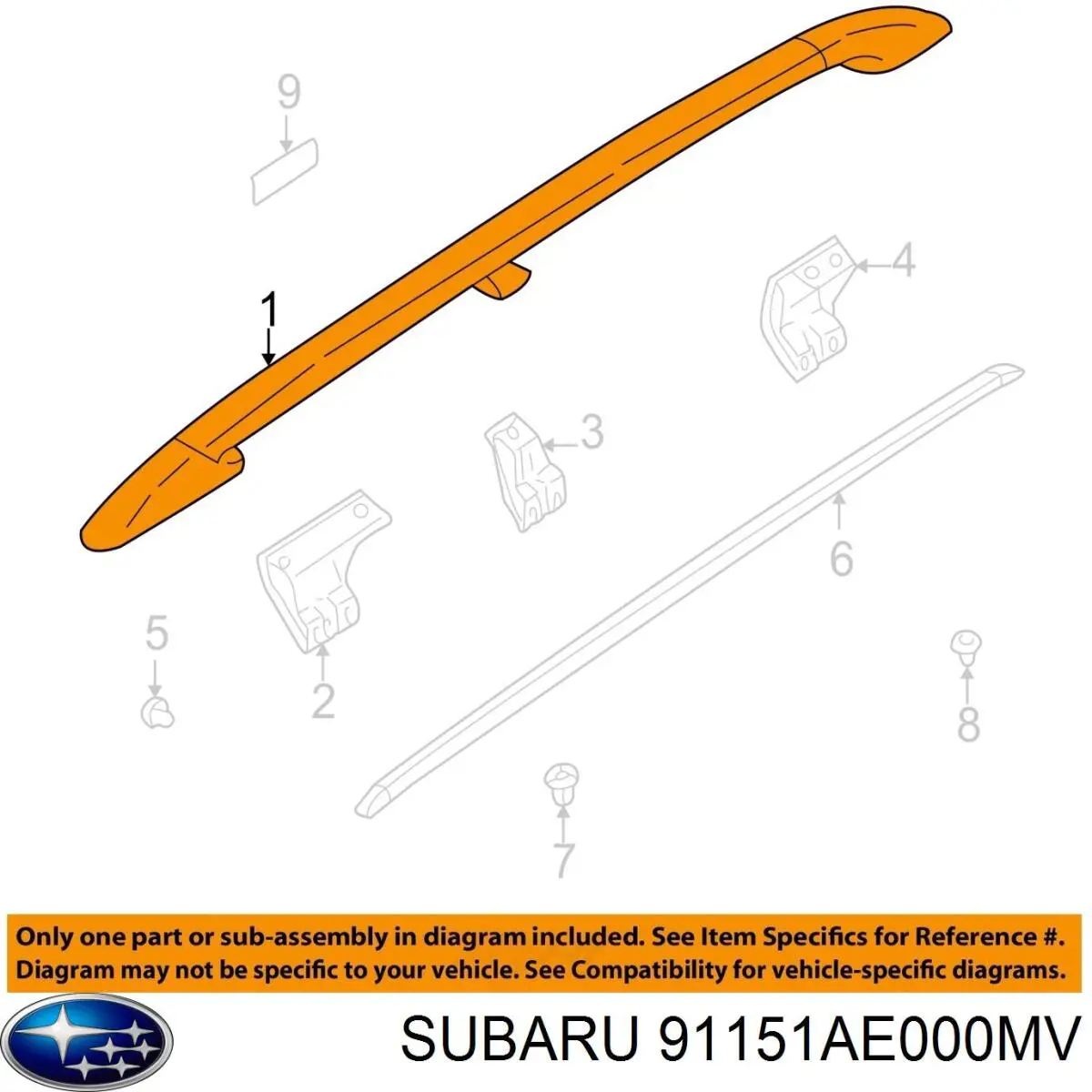 Рейлінг даху правий Subaru 91151AE000MV ціна, від 109.98 USD