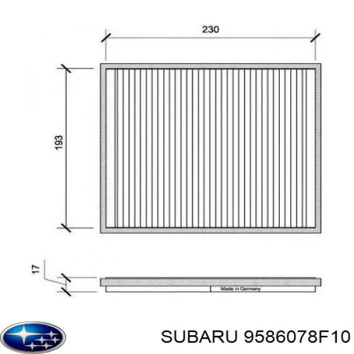 Фільтр повітряний обігрівача Subaru 9586078F10 ціна, від 3.36 USD