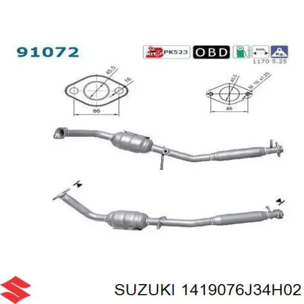 Конвертор-каталізатор (каталітичний нейтралізатор) Suzuki 1419076J34H02 ціна, від 182.93 USD