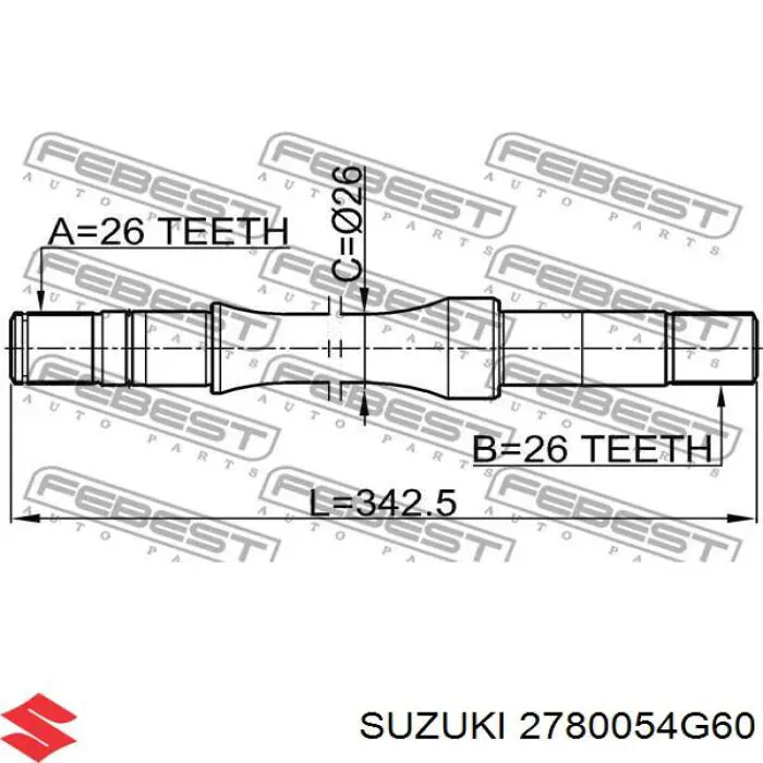 2780054G60 Suzuki Вал приводу піввісь, проміжний