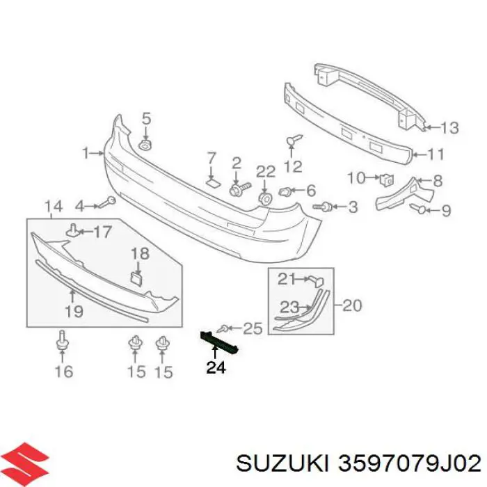 3597079J02000 Suzuki Правий відбивач бампера