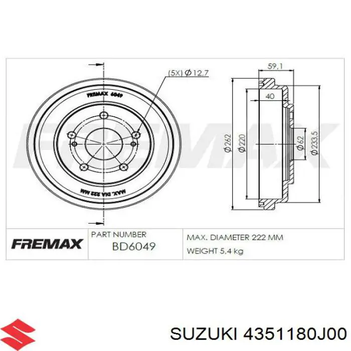 4351180J00 Suzuki Барабан гальмівний задній