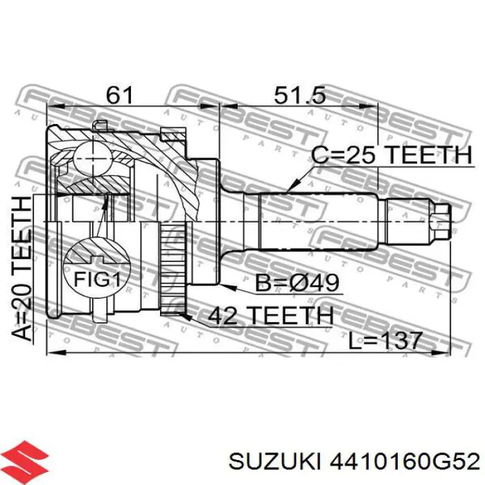 Піввісь (привід) передня, права 4410160G52 Suzuki