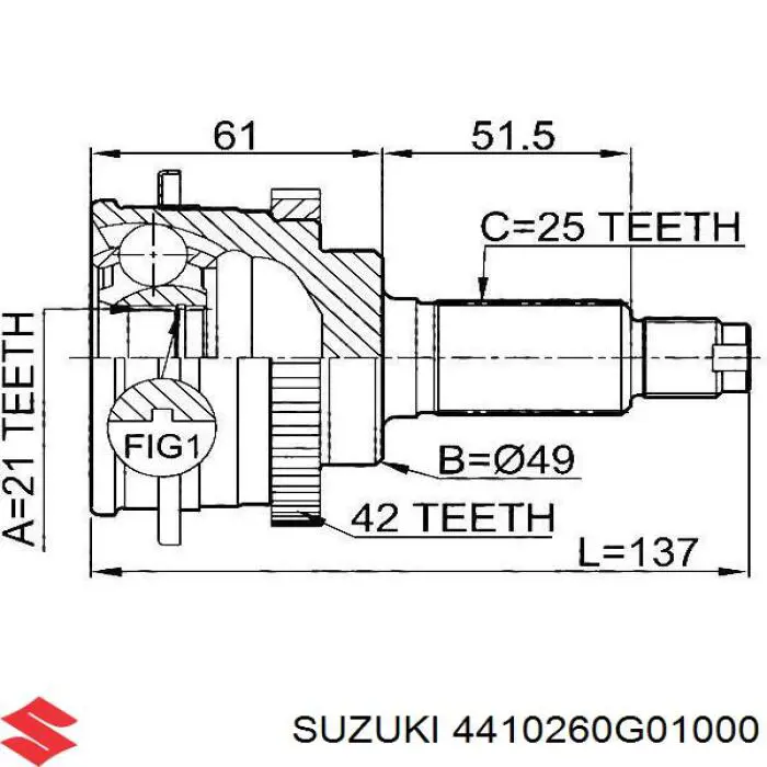 Піввісь (привід) передня, ліва Suzuki Baleno (EG) (Сузукі Балено)