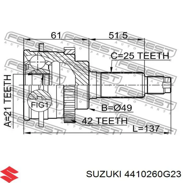4410260G23 Suzuki Привід лівий