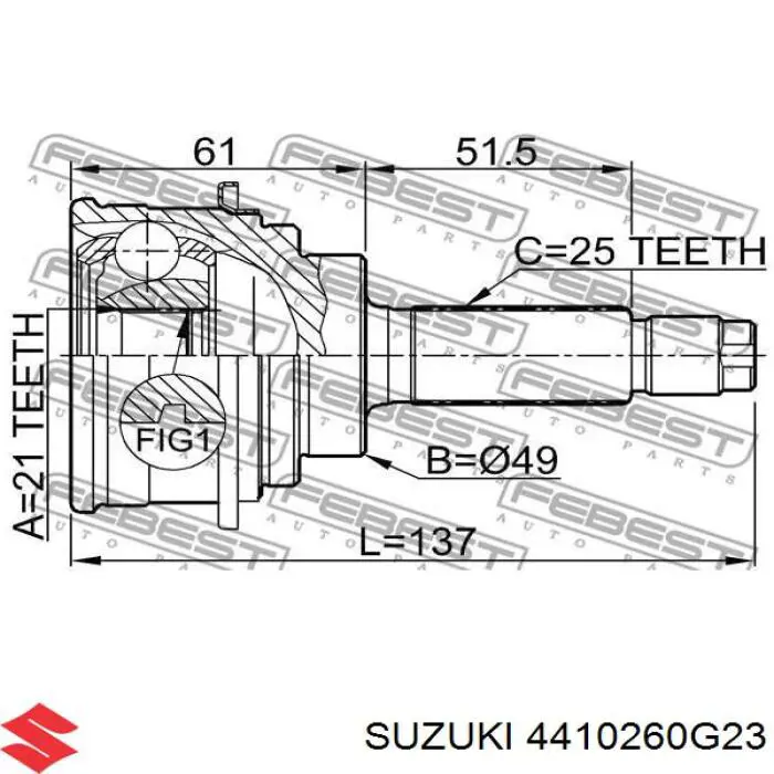 Привід передній лівий Suzuki 4410260G23 ціна, від 128.17 USD