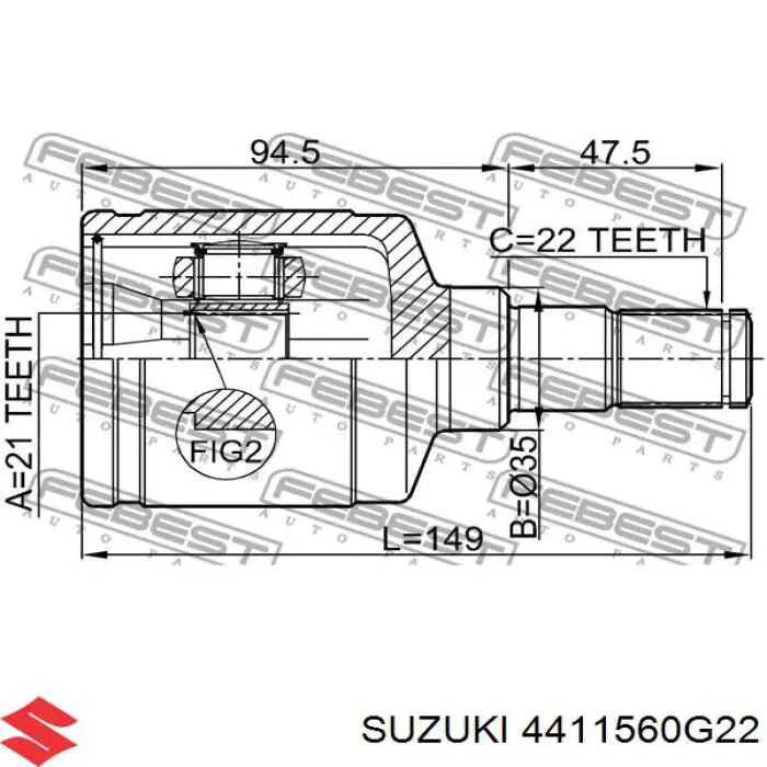 ШРУС внутрішній, передній, лівий SUZUKI 4411560G22