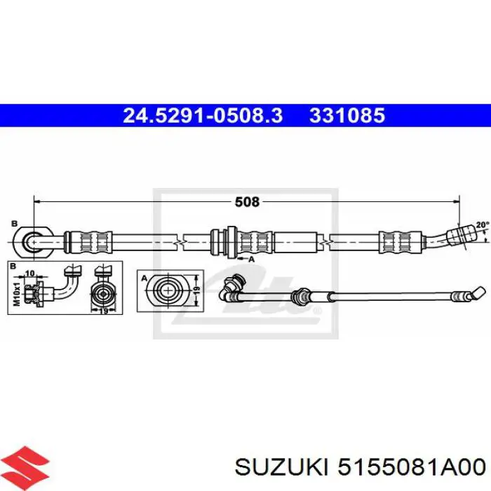 Купити 5155081A00 Suzuki Шланг гальмівний передній, лівий