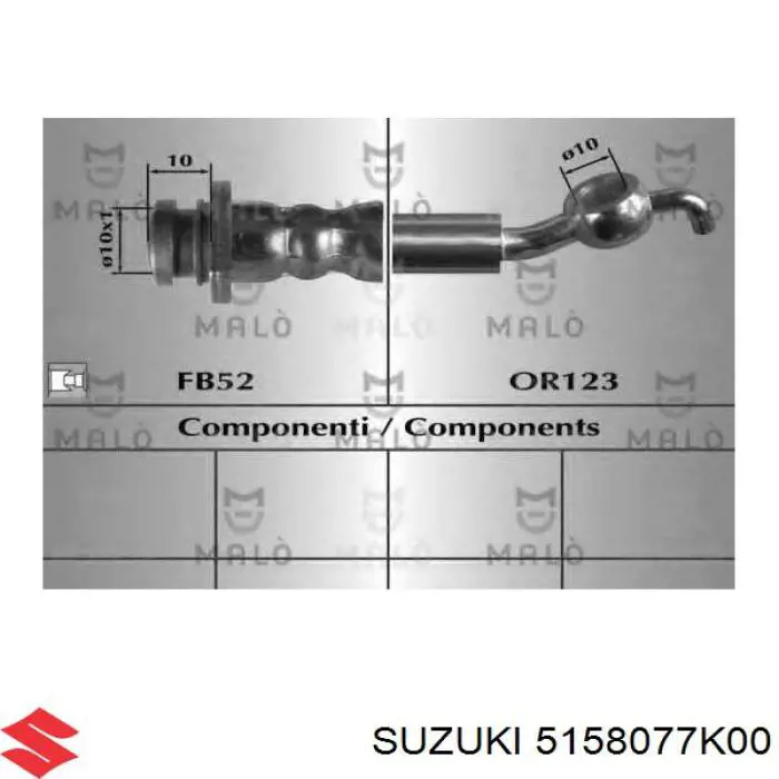 Шланг гальмівний задній, лівий Suzuki 5158077K00 ціна, від 8.31 USD