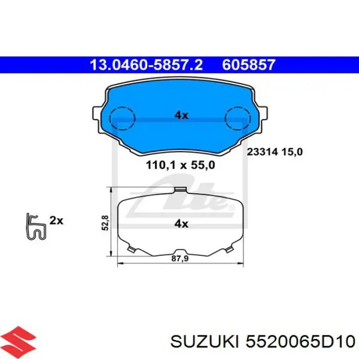 Купити 5520065D10 Suzuki Колодки гальмівні передні, дискові
