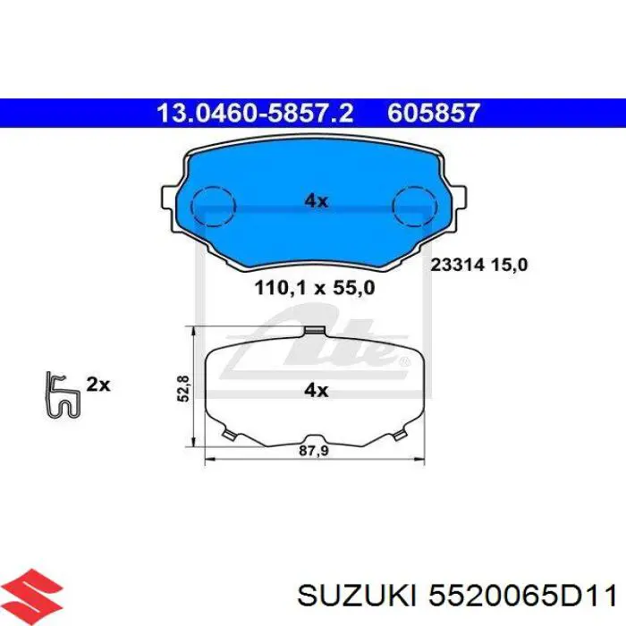 Купити 5520065D11 Suzuki Колодки гальмівні передні, дискові