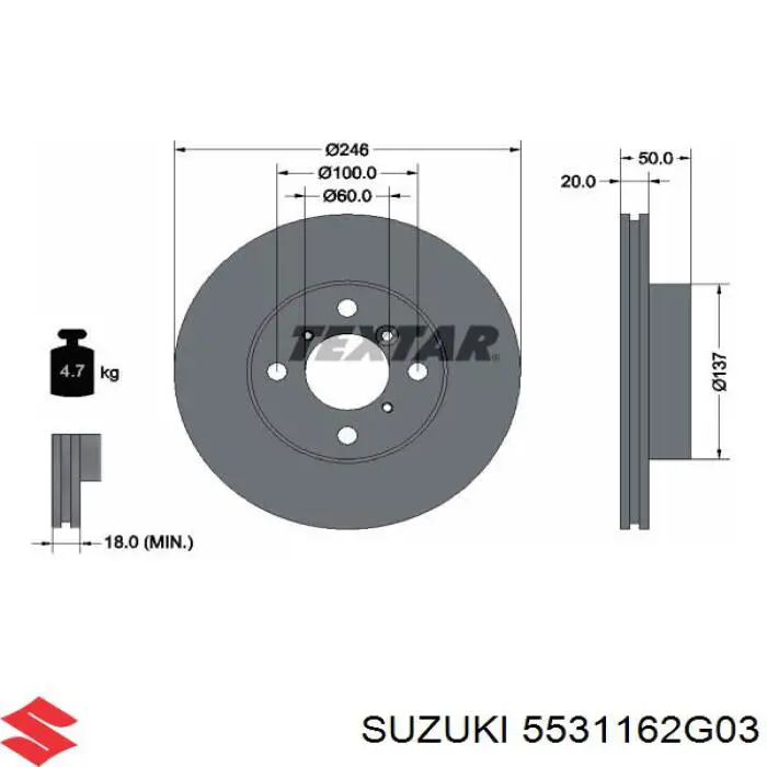 Диск переднього гальма Suzuki 5531162G03 ціна, від 33.96 USD