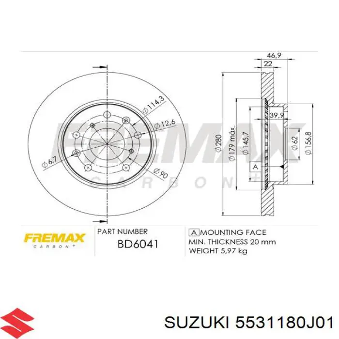 Диск гальмівний передній 5531180J01 Suzuki