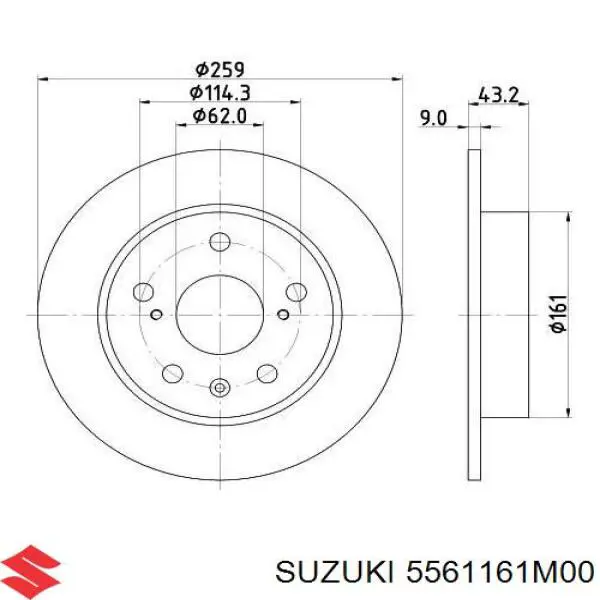 Диск гальмівний задній Suzuki 5561161M00