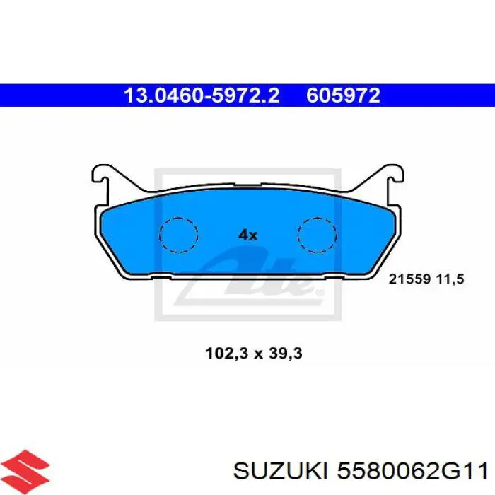 Колодки гальмові задні, дискові 5580062G11 Suzuki