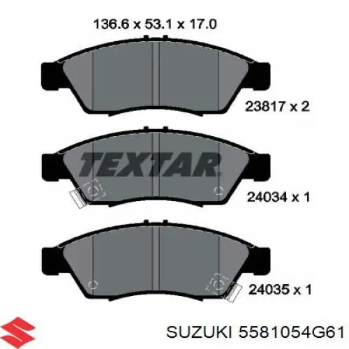 Гальмівні колодки Suzuki 5581054G61 ціна, від 21.53 USD