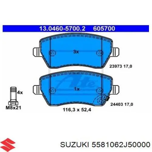 Гальмівні колодки Suzuki 5581062J50000 ціна, від 21.74 USD