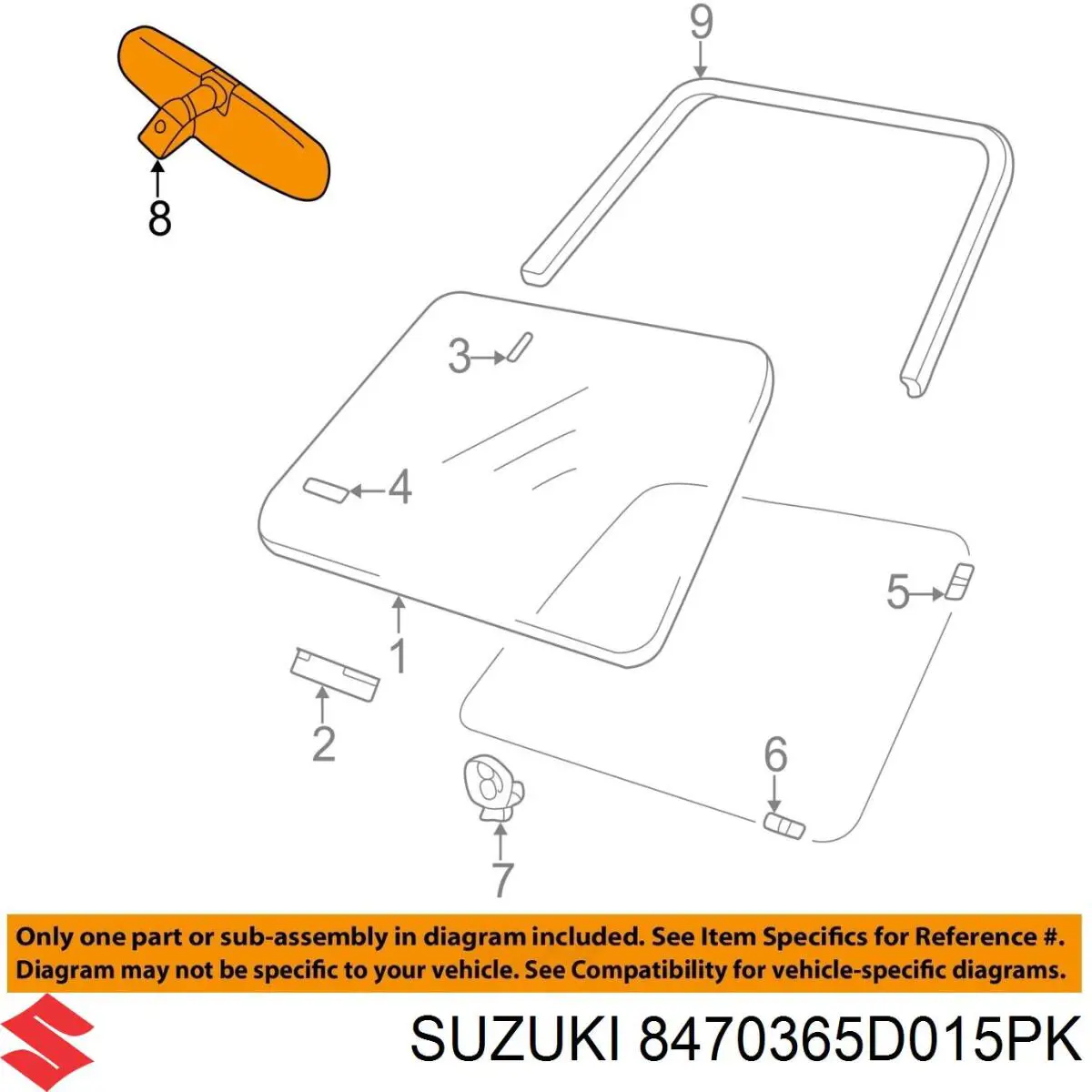 Дзеркало заднього виду в салоні Suzuki 8470365D015PK ціна, від 25.34 USD