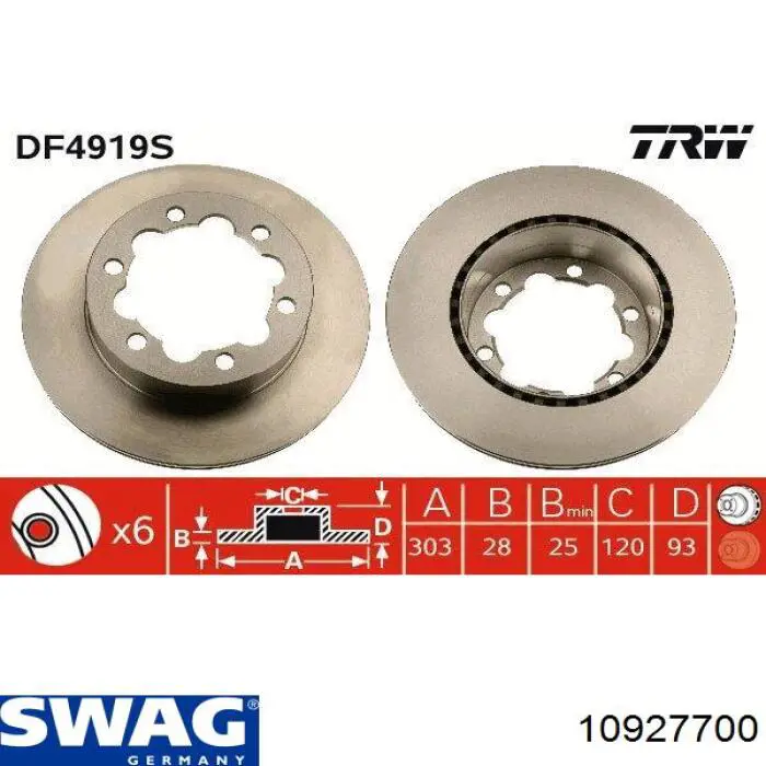Диск гальмівний задній Swag 10927700