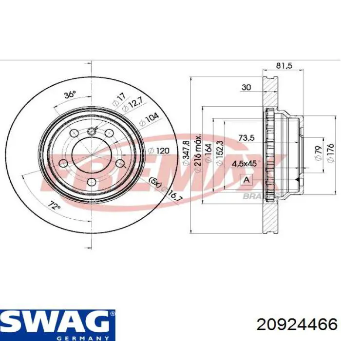 Диск гальмівний передній Swag 20924466