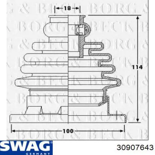 Пильник ШРУСа внутрішній, передній піввісі Swag 30907643